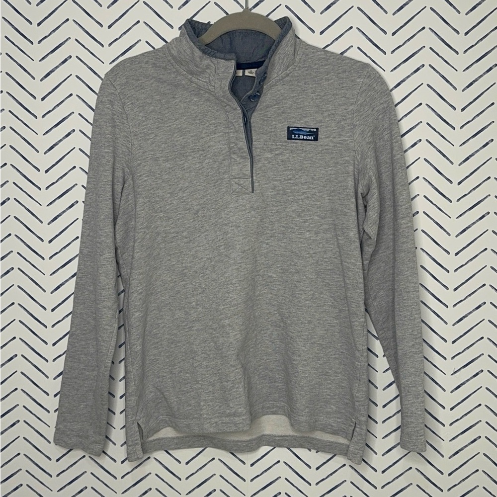 L.L. Bean Grey and blue Knit Quarter Zip (button) Sweatshirt Size Small - Picture 1 of 3